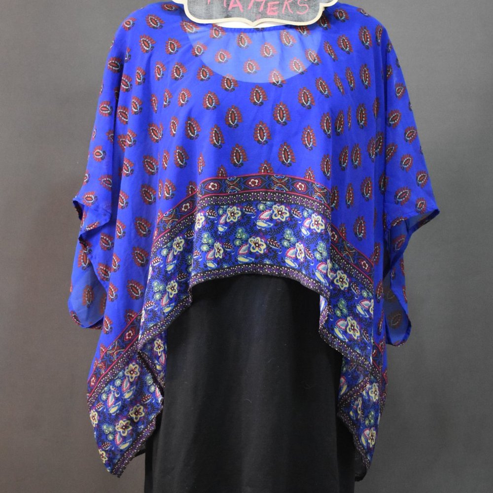 Jessica Simpson Boho Butterfly Print Sheer Blouse - Blue - Size L